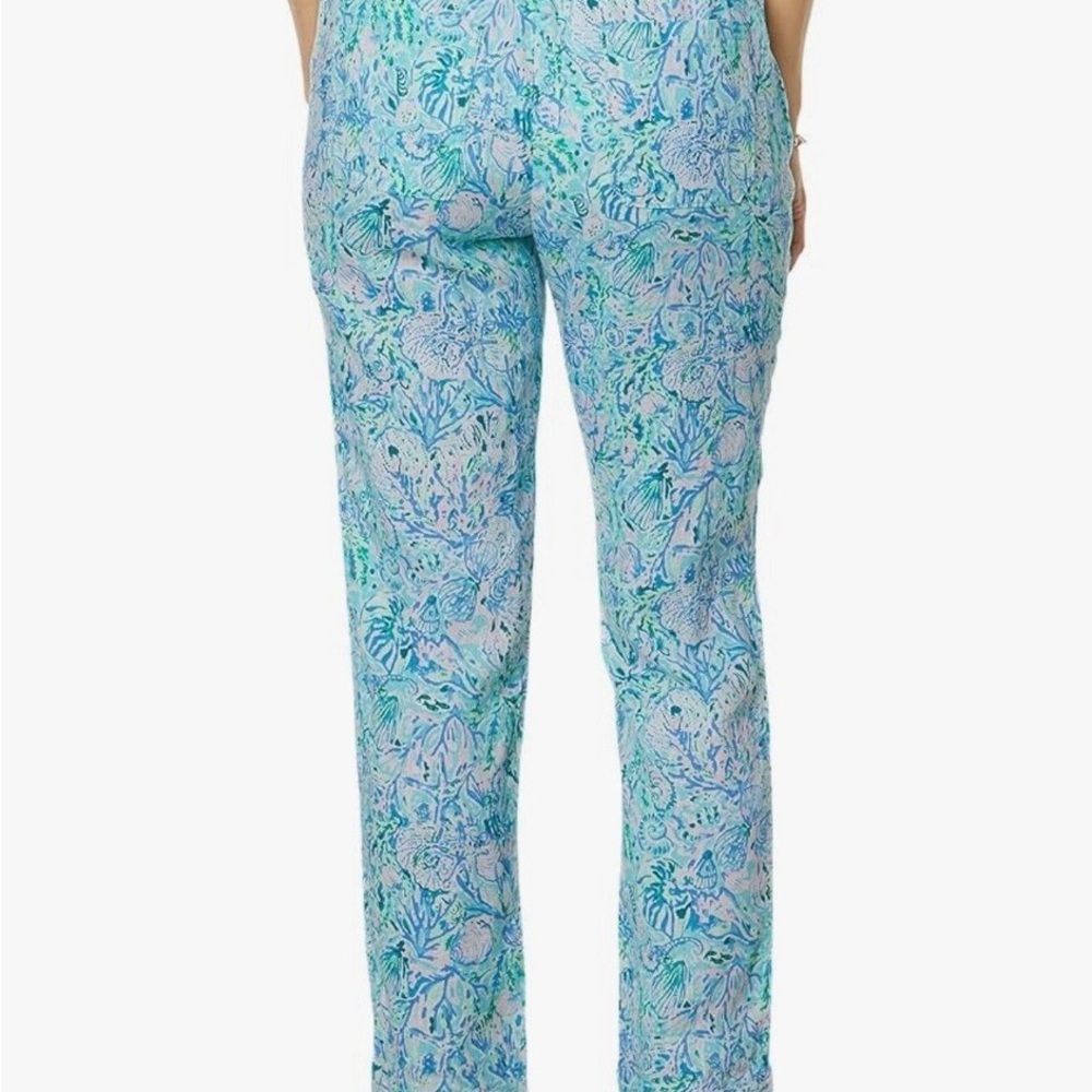 Lilly Pulitzer NWT Taron Linen Blue and Green Floral Print Pants - Picture 2 of 7
